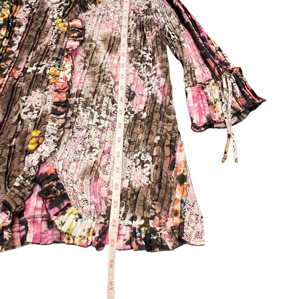 Alberto Makali Vintage Floral Abstract Short Sleeve Top Crinkle Ruffle Designer - Picture 12 of 15